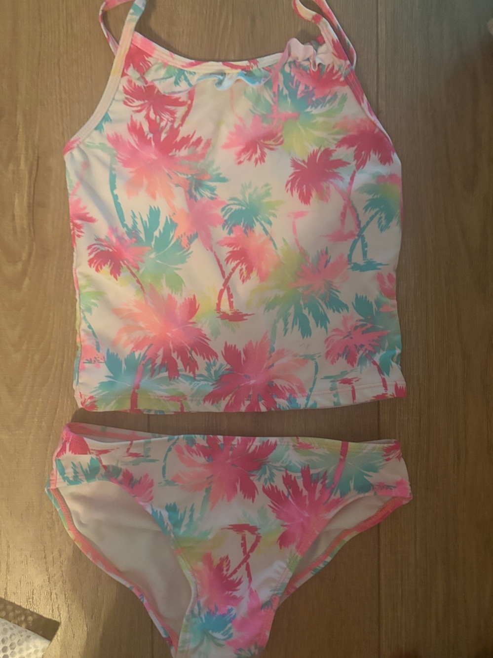 1989 Place Pastel Pink & Aqua Palm Tankini Set